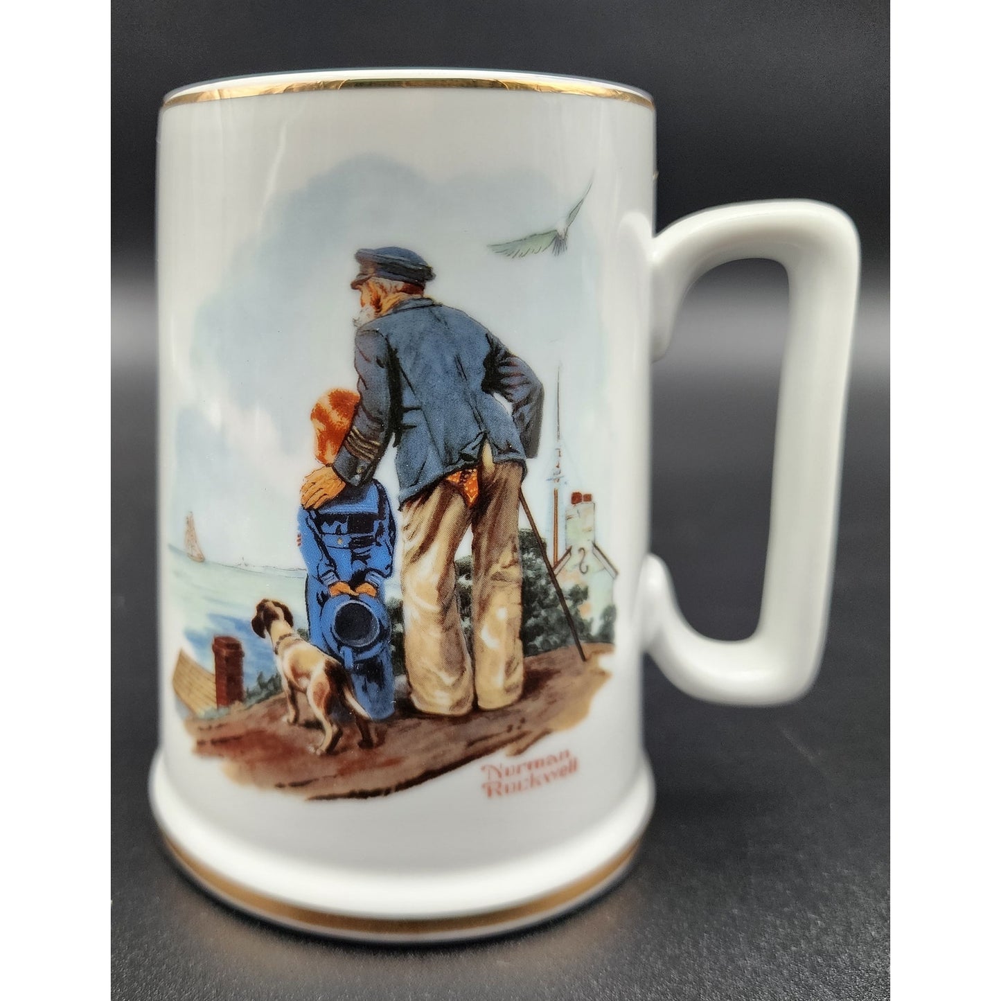 1985 Norman Rockwell Seafarers Tankard Set of 4 w/ Boxes Japan 22K Gold by LJS