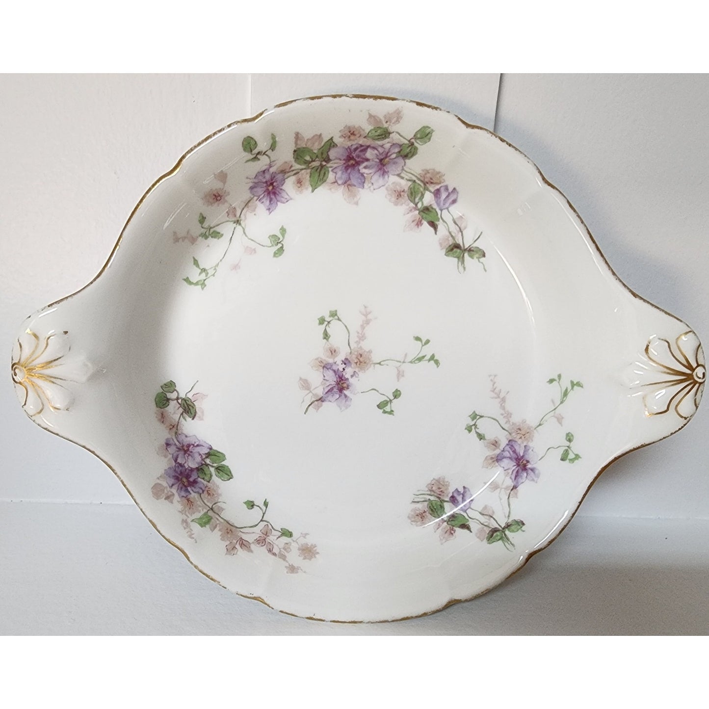 CH Field Haviland Limoges Porcelain Bowl Tray Gold Handles Hand Painted Floral