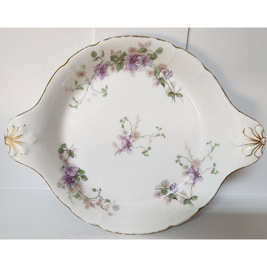 CH Field Haviland Limoges Porcelain Bowl Tray Gold Handles Hand Painted Floral