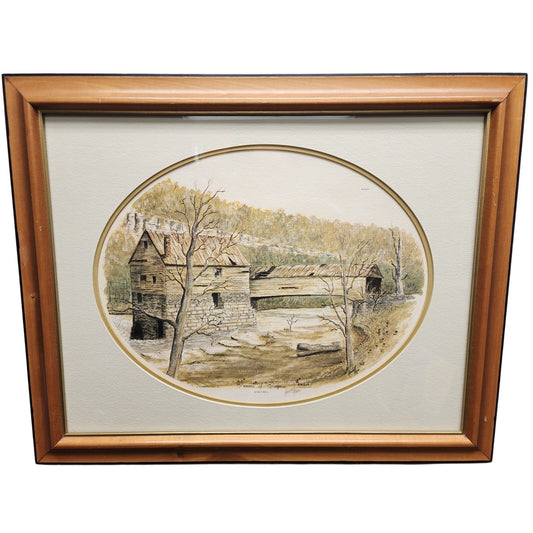 Vintage Howard Fain “King’s Mill” 1976 #291/500 Signed & Framed Print, Oval Matte