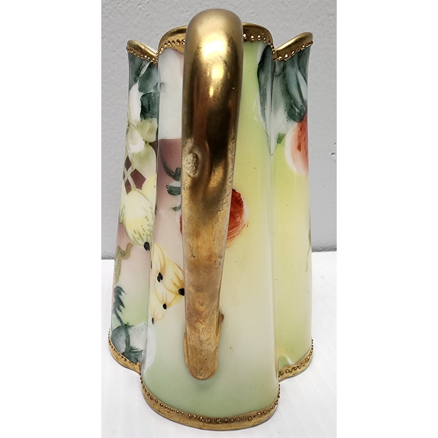 Antique Nippon Hand Painted Pitcher Gold Trim Leaf Mark Japan 4" Floral Berry