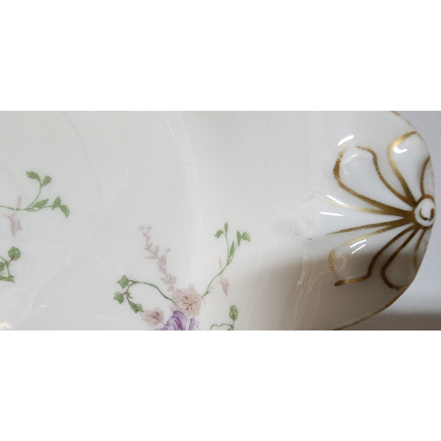 CH Field Haviland Limoges Porcelain Bowl Tray Gold Handles Hand Painted Floral