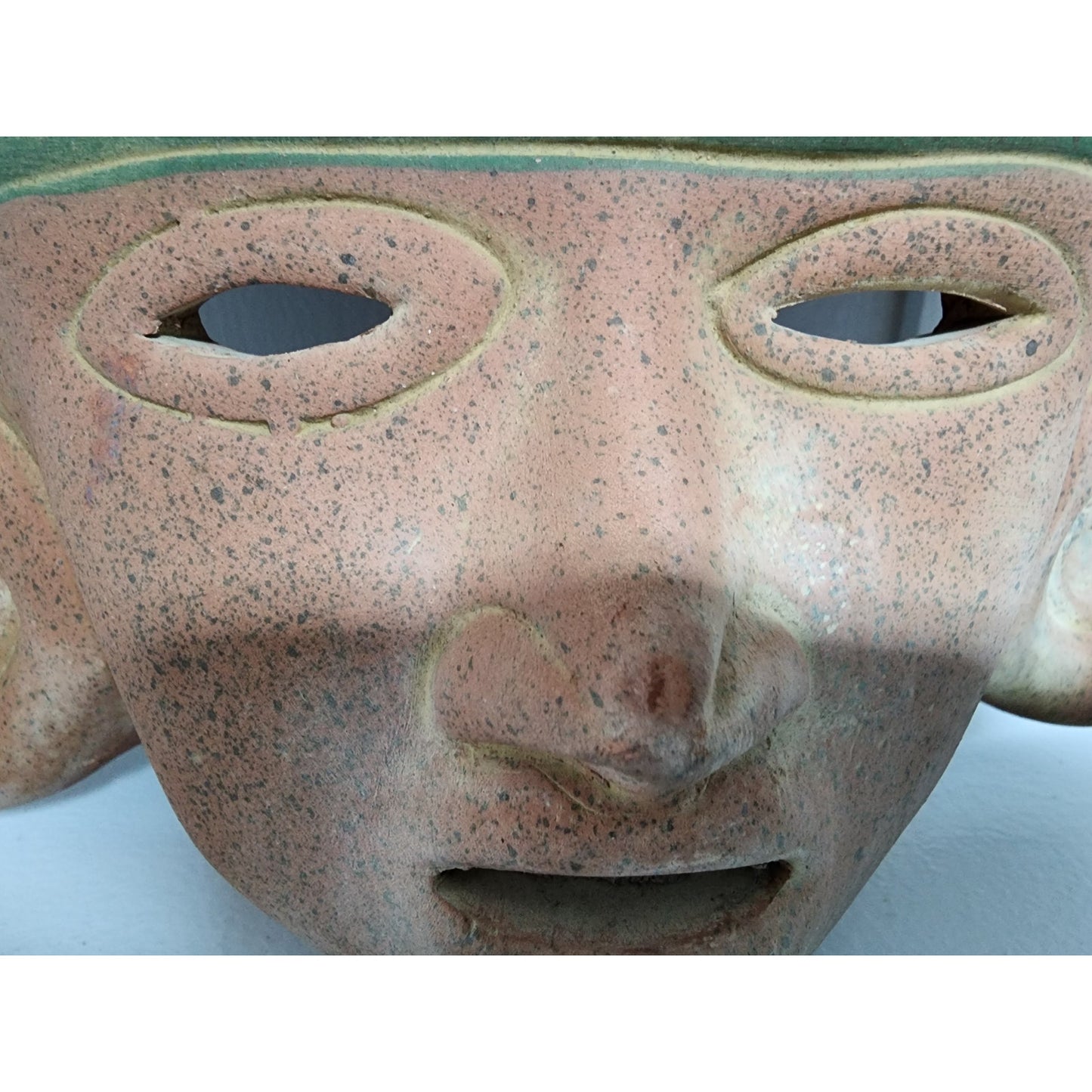 Vintage Terracotta Clay Mask Aztec Mayan Style Wall Art 12” Handcrafted Mexico