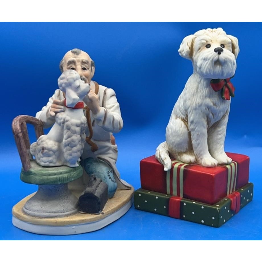 VTG Lefton Vet & Poodle Figurine #7270 + Schmid Scottie Dog Music Box