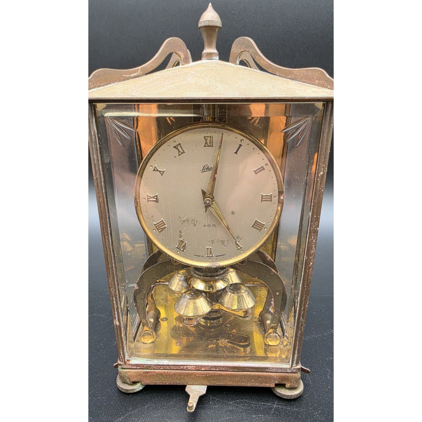 Vintage Schatz 400‑Day Torsion Clock Germany Brass & Glass Case w/ Key – Repair