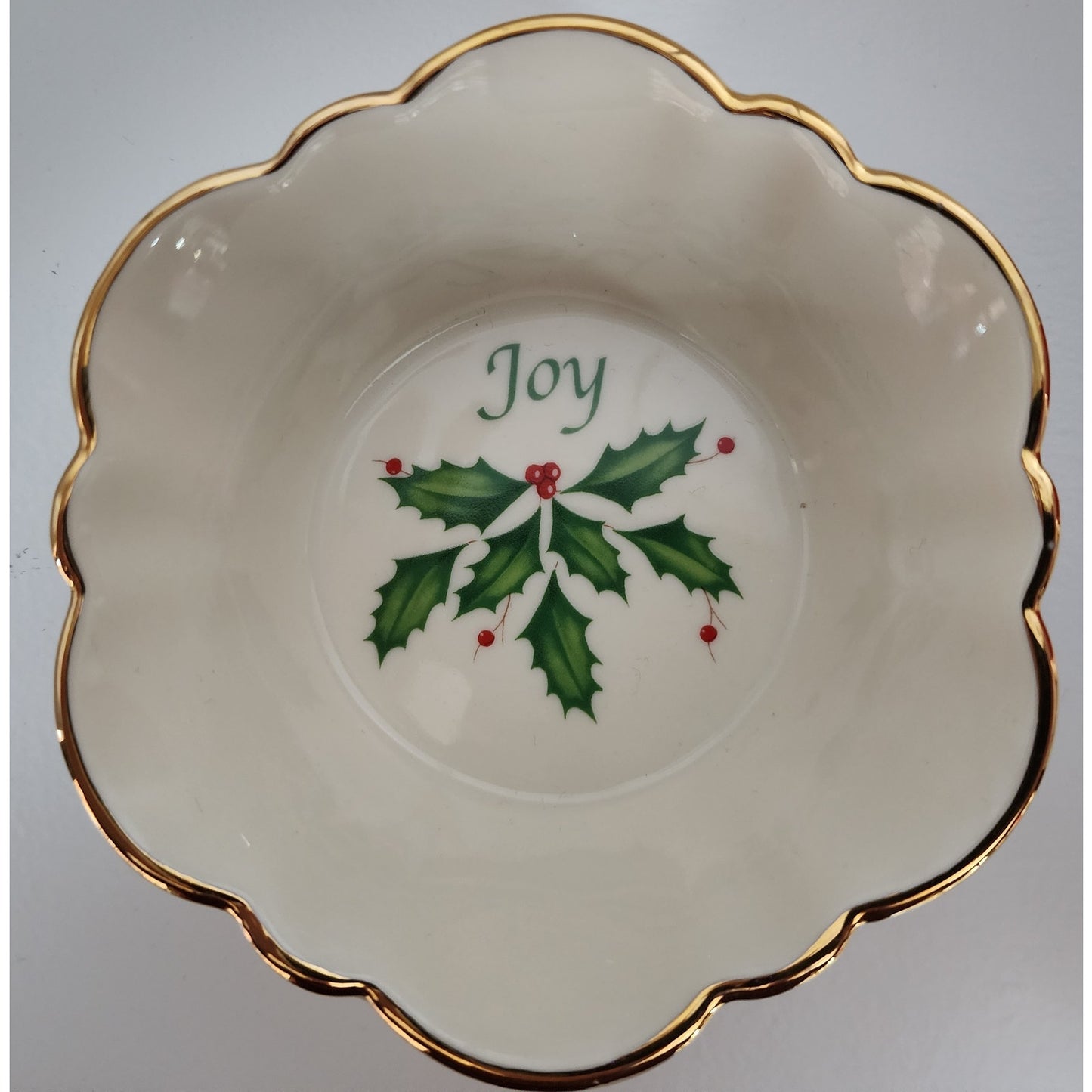 Lenox Holiday Joy Dish 4.5" Fluted 22K Gold Rim w/ Box Vintage Christmas