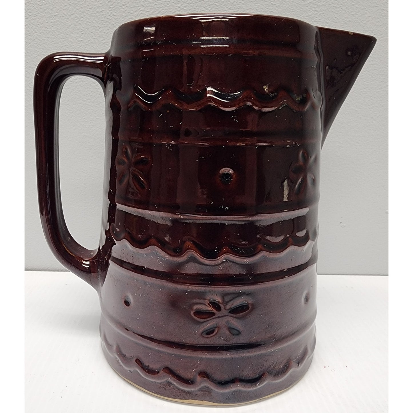 Marcrest Daisy Dot Brown Stoneware Pitcher & 9.5" Plate Ovenproof USA Vintage