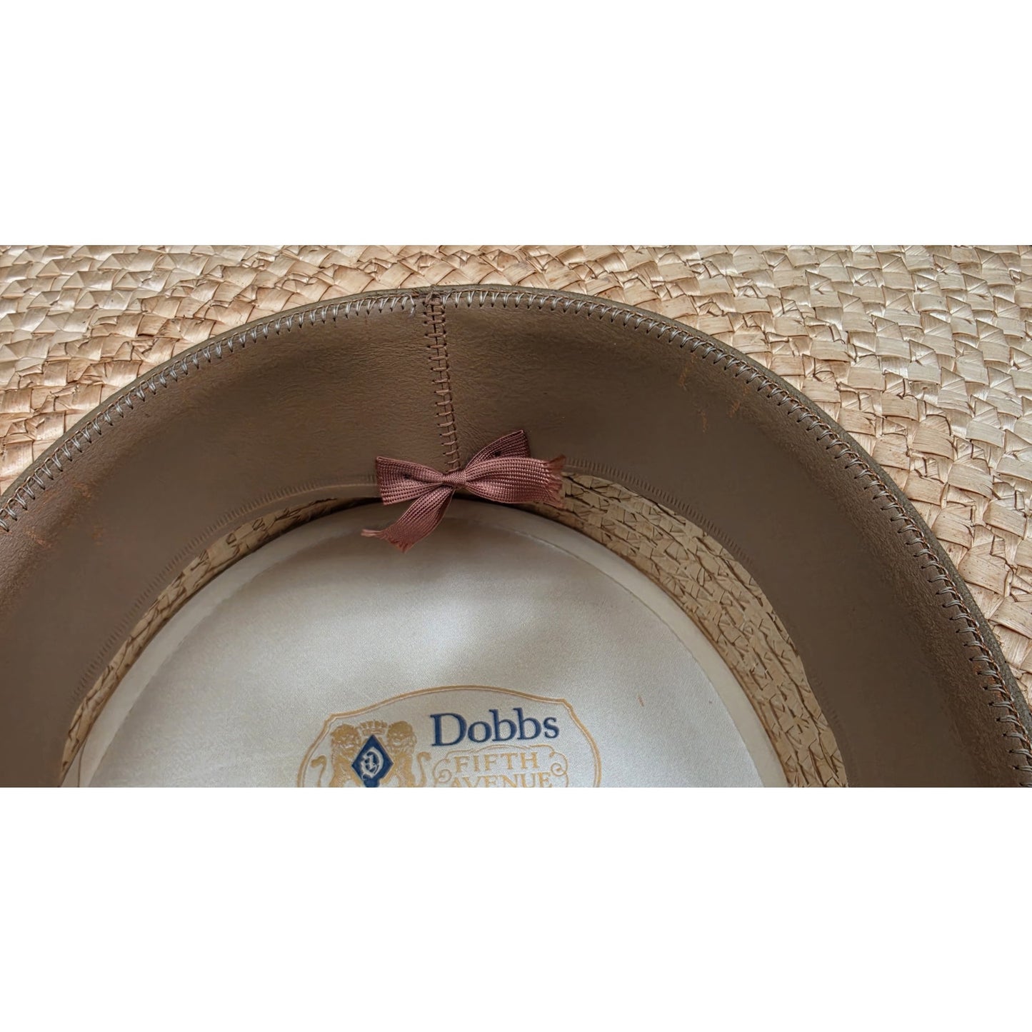 Vintage Dobbs Fifth Ave Tan Straw Boater Hat w/ Black & Red Ribbon 6oz - Nice