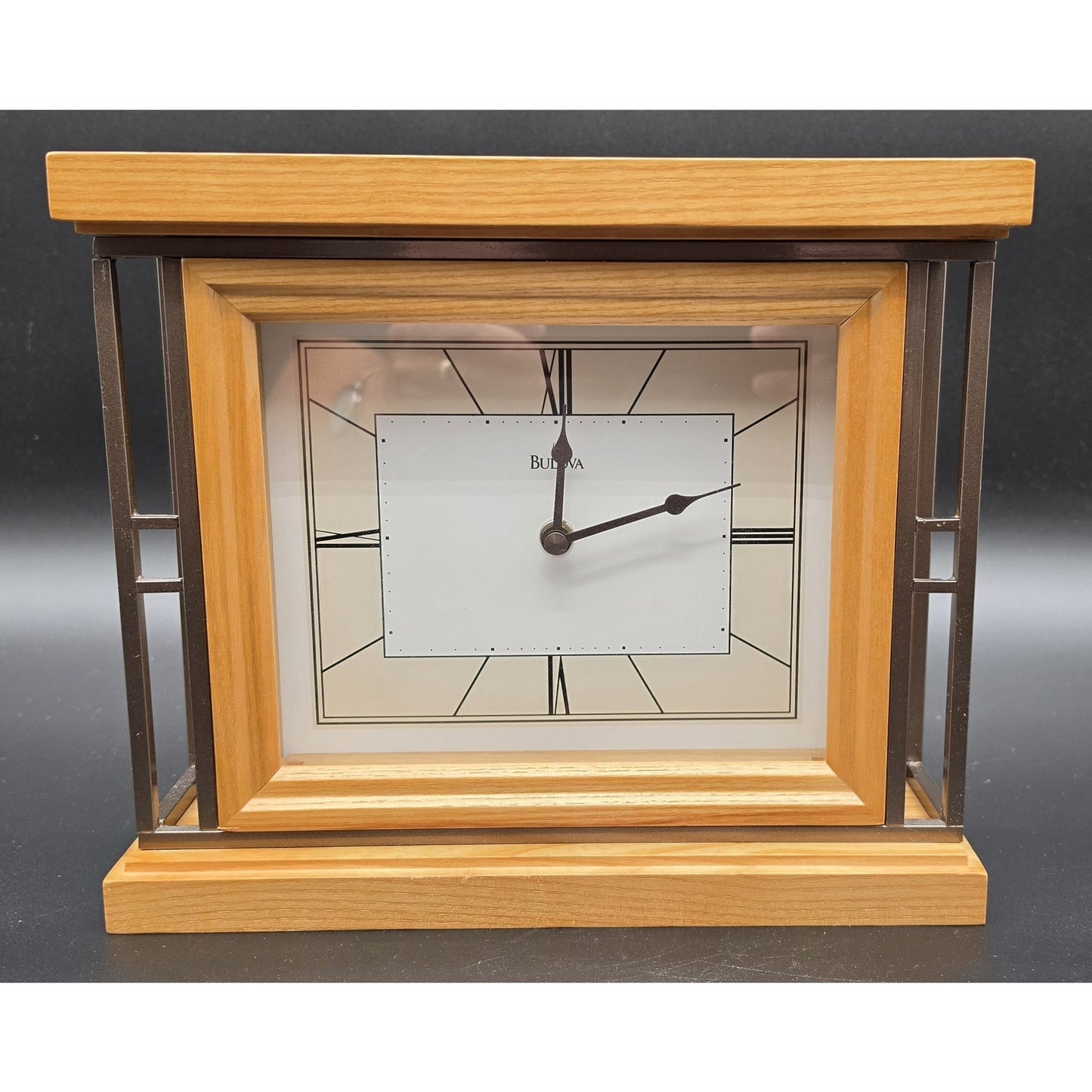 Vintage Bulova Hardwood & Bronze Quartz Mantel Clock – 2012, Beautiful & Working
