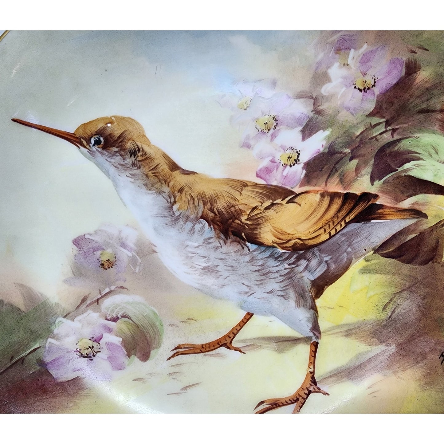 Henriot Signed Limoges France Bird Plate Hand Painted Gold Rim Violets 9.75" VTG