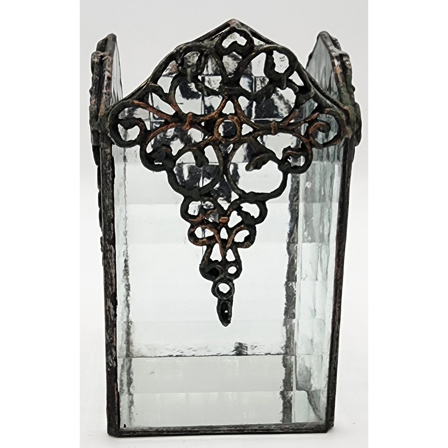 Vintage Brass & Textured Glass Votive Candle Holder w/ Mirrored Base – 6.5" Tall