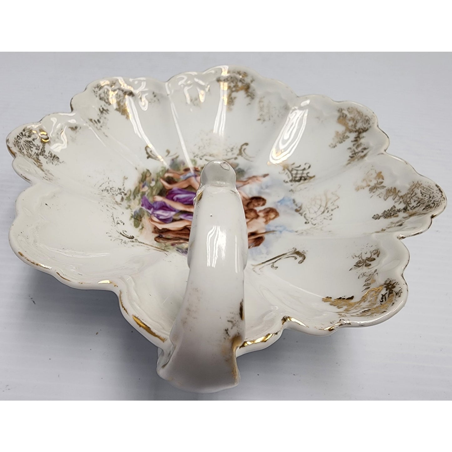 Royal Bavarian Finger Loop Bowl 7" Scalloped Rim Gold Gilt Mythological Scene