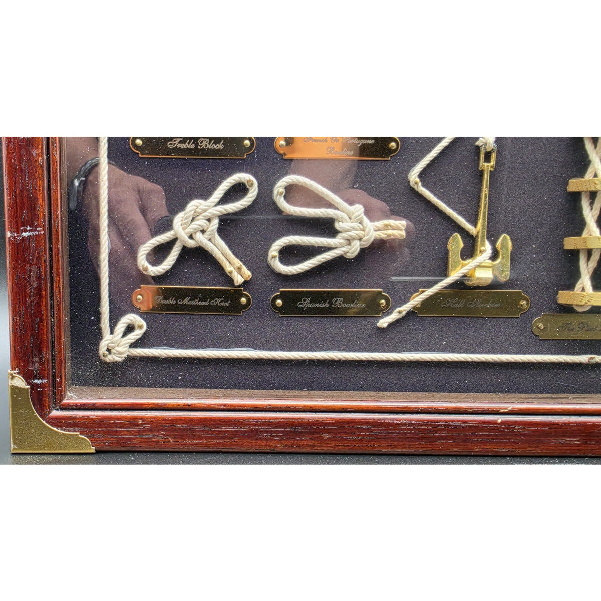 Vintage Nautical Rope Knot Shadow Box Wooden Display Brass Frame Wall Art 20.5"
