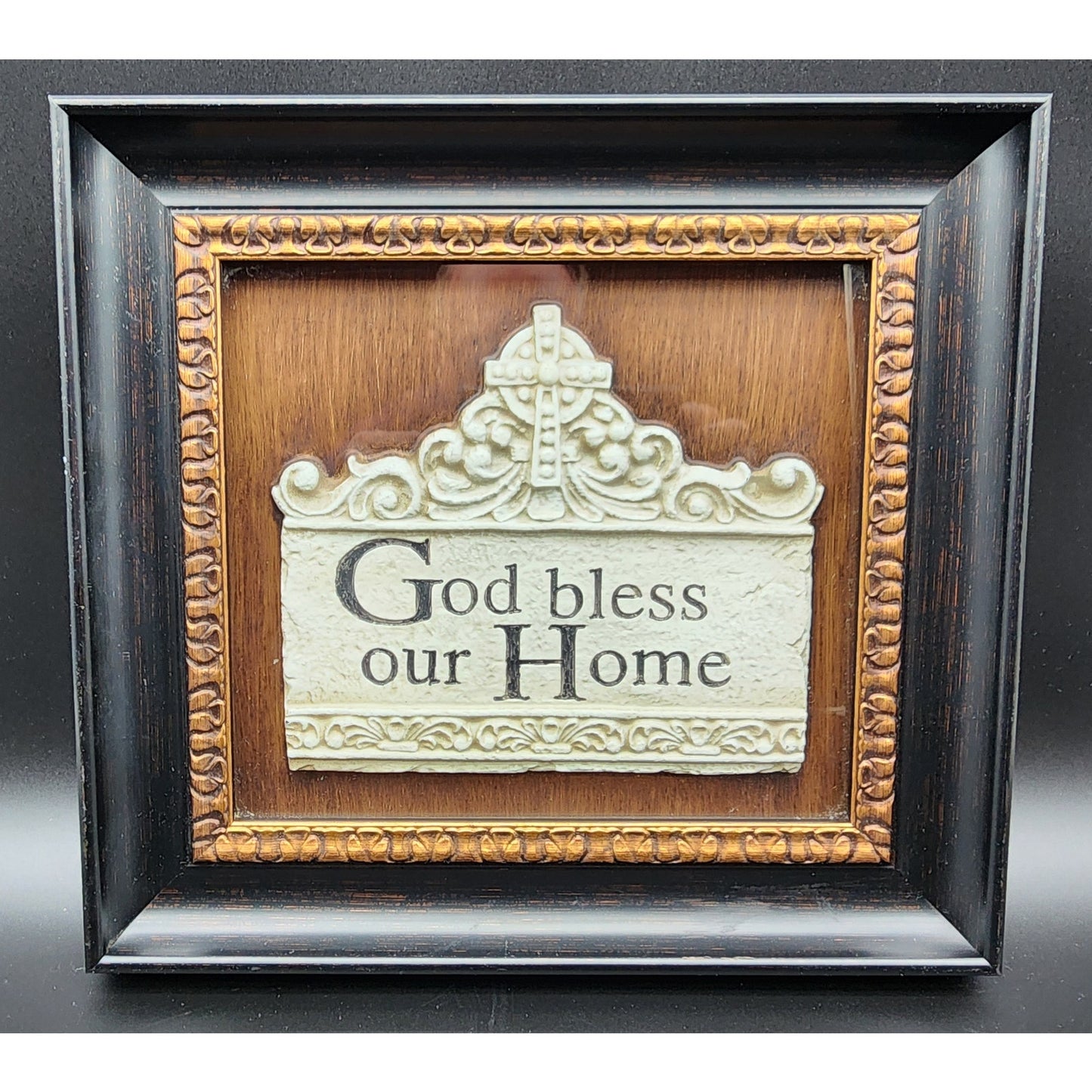 2009 “God Bless Our Home” Framed Shadowbox – Faux Walnut & Gilt, 14x13, Ready