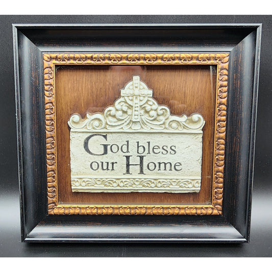 2009 “God Bless Our Home” Framed Shadowbox – Faux Walnut & Gilt, 14x13, Ready
