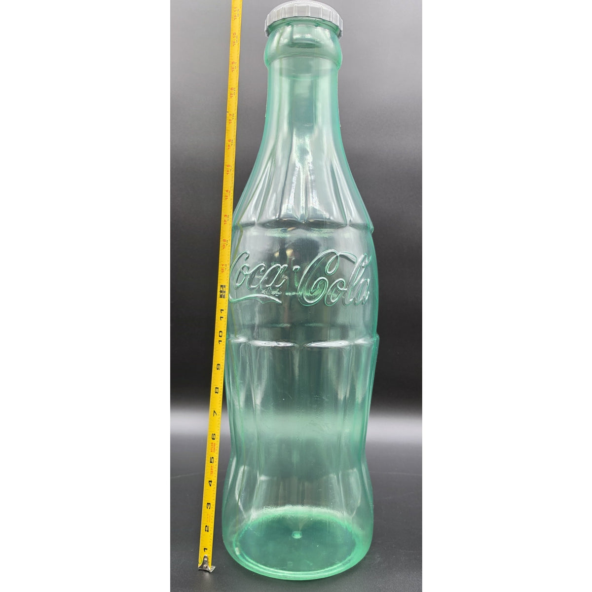 Vintage 1989 Coca Cola Huge 23.5 Plastic Bottle Bank Green Tinted Glass Look Box
