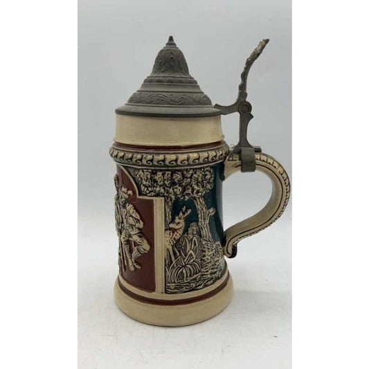 VTG German Beer Stein 0.5L Pewter Lid Relief Scene Marked 1005 Bavaria Style