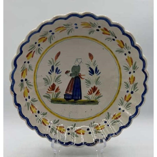 Henriot Quimper Fleuri Bretonne Scalloped Deep Dish French Faience Hand Painted