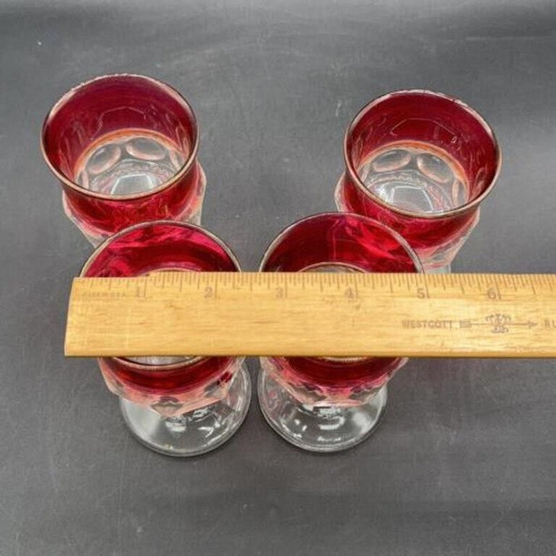 8 Kings Crown Thumbprint Ruby Flash Goblets 4.3" Vintage Glass Set