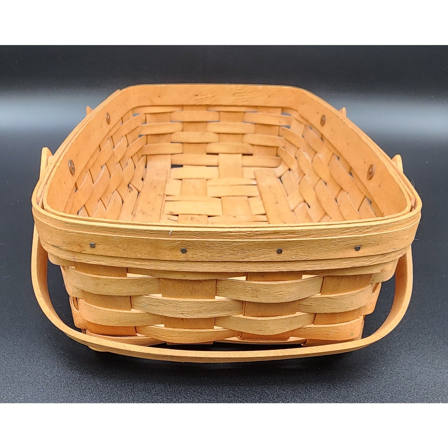 1998 Longaberger Handwoven Market Basket Signed w/ Handles – 14.25" x 9.75"