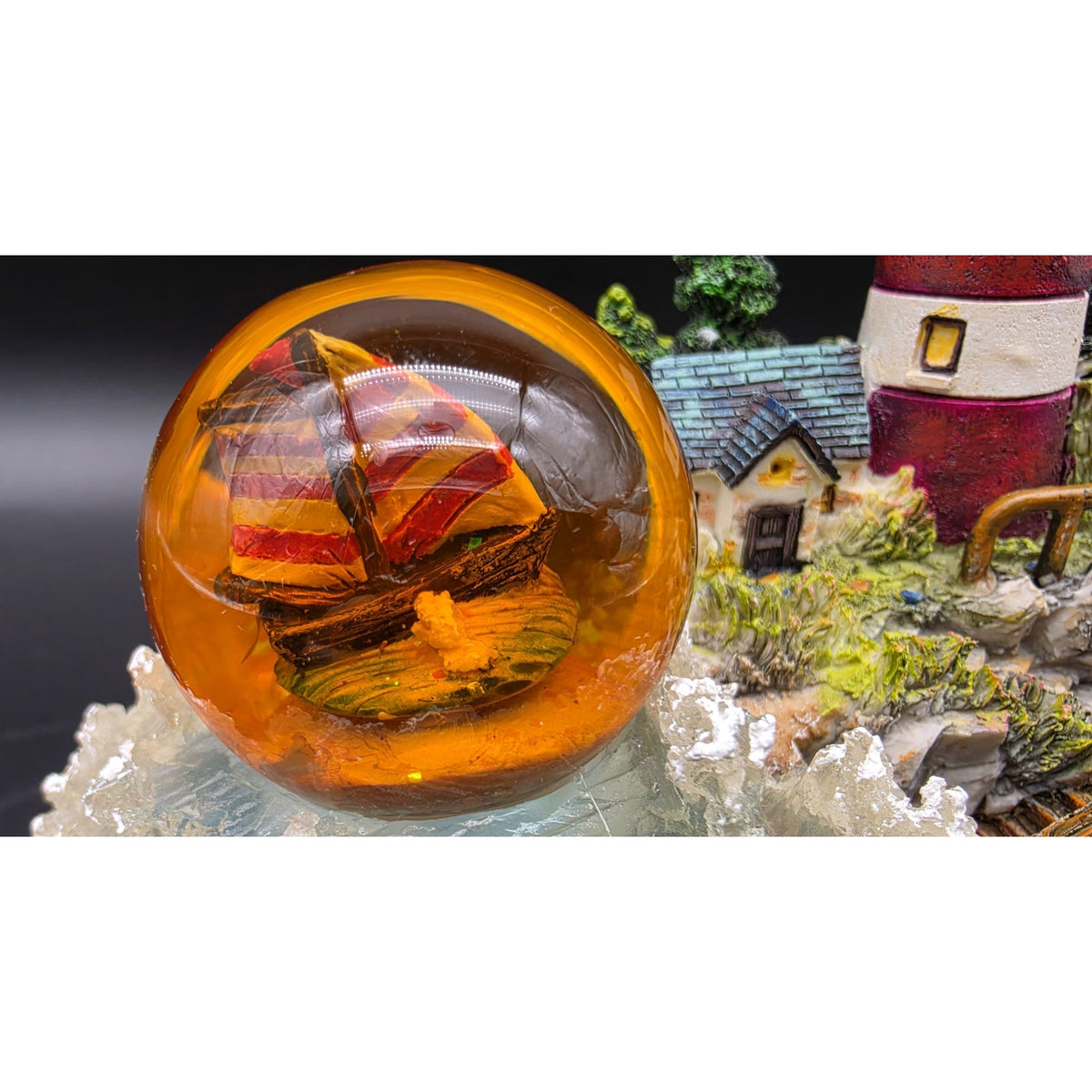 Vintage Light Up Musical Lighthouse Ocean Figurine Ship in Globe Lighted Statue