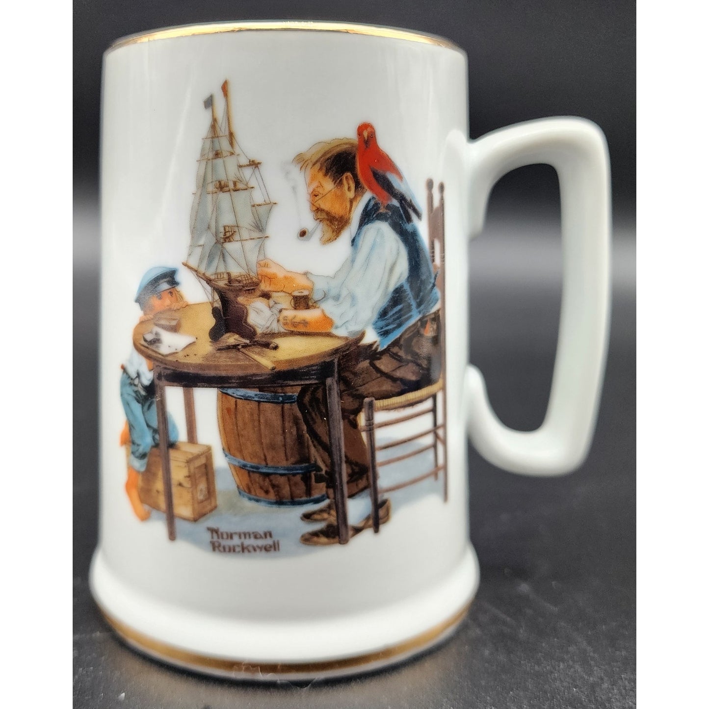 1985 Norman Rockwell Seafarers Tankard Set of 4 w/ Boxes Japan 22K Gold by LJS