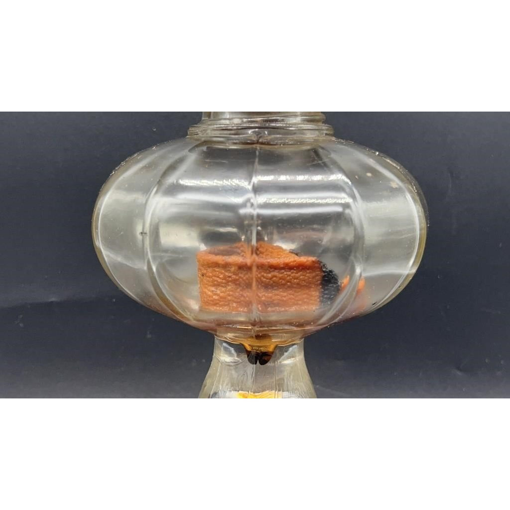 Antique Glass Oil Lamp w/ Frosted Etched Chimney 18″ Victorian Decor