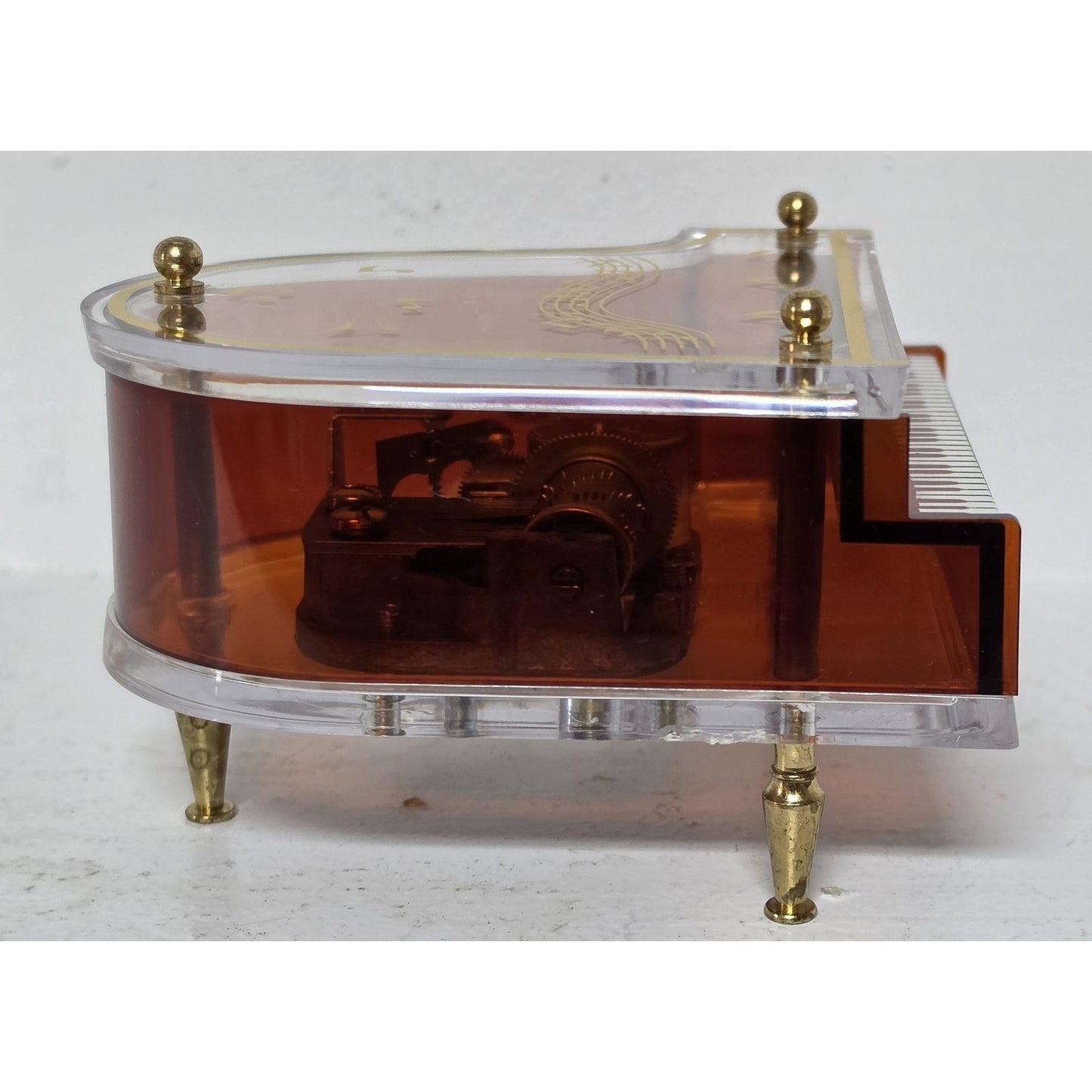 Vintage Jokiwa Japan Grand Piano Music Box Clear Amber Plexiglass Nice Works