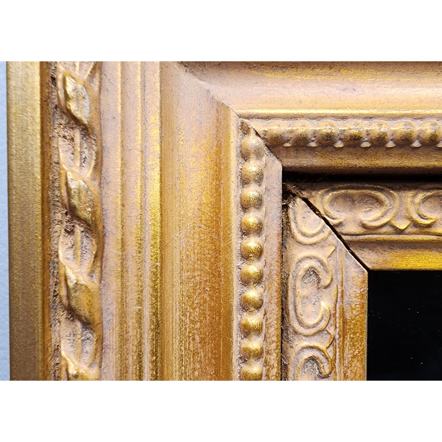 Vintage Beveled Glass Mirror – Ornate Gold Wood Frame, 44” Tall Elegant Design