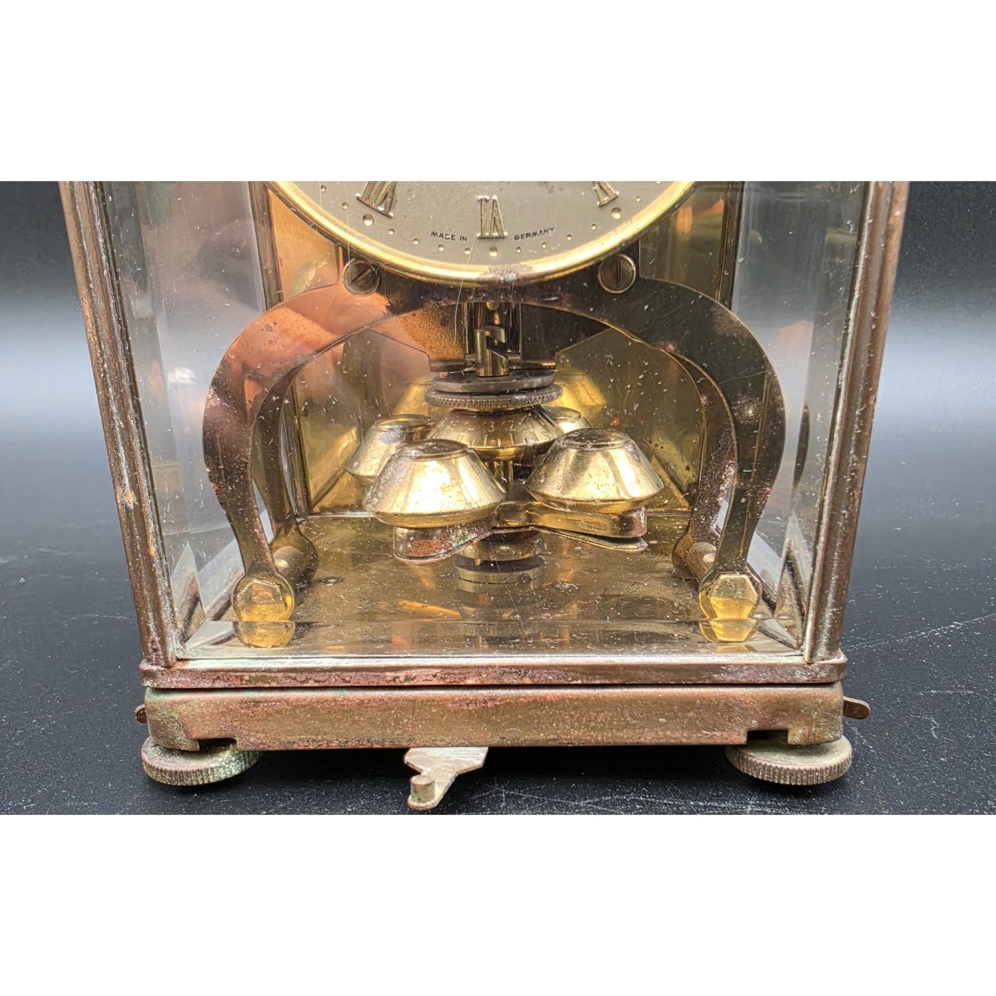 Vintage Schatz 400‑Day Torsion Clock Germany Brass & Glass Case w/ Key – Repair