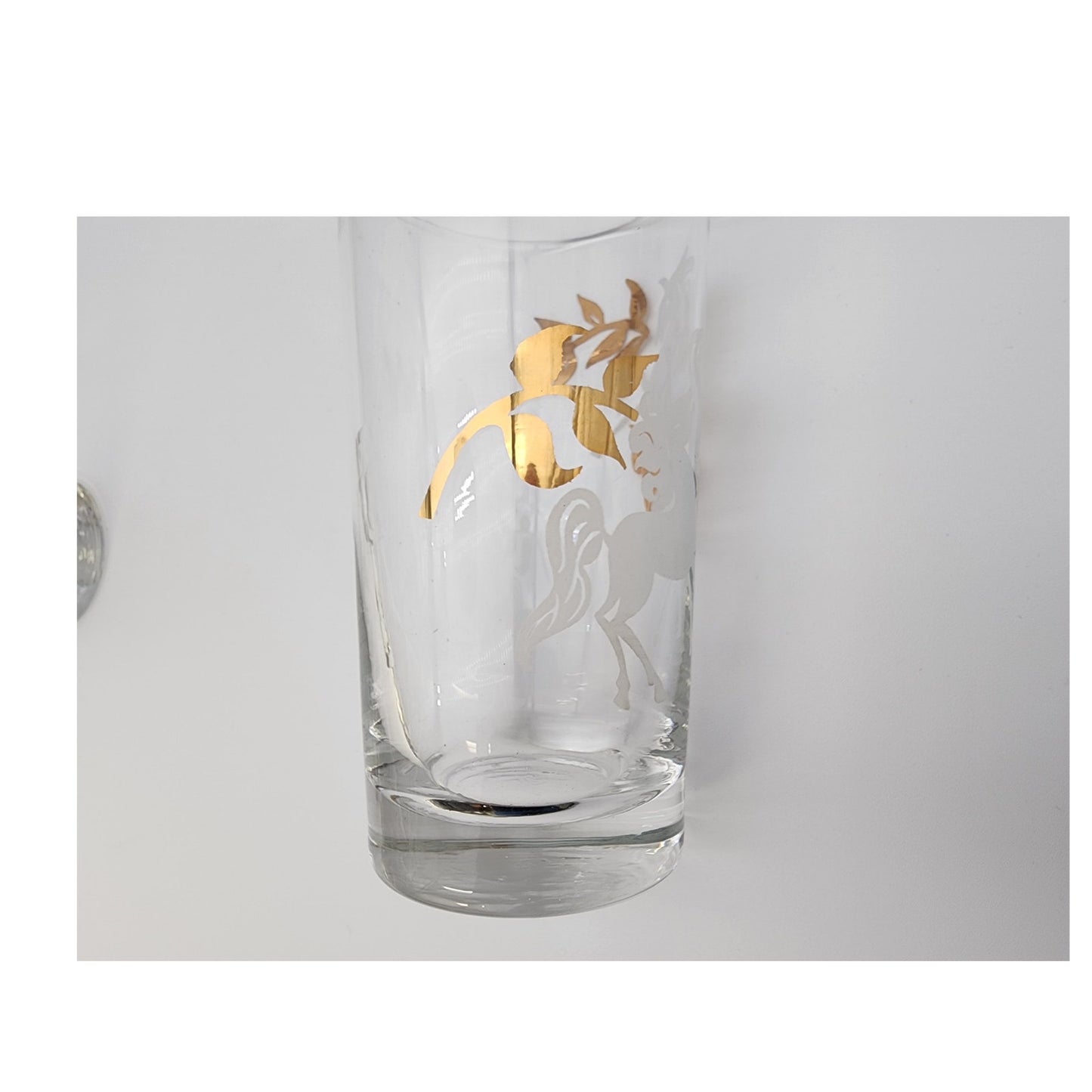 Libbey Prancing Colts Tumblers Set of 4 22K Gold Frosted Horses 1960s Vintage