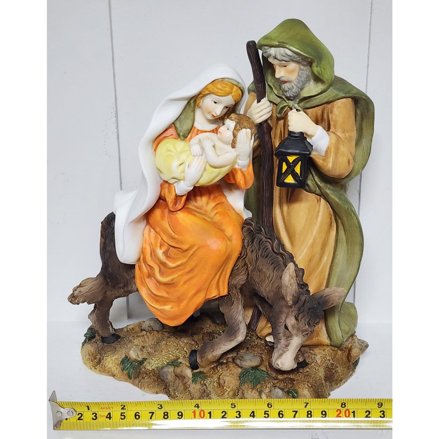 Vintage Holy Family Figurine Mary Joseph Baby Jesus Hand Painted 10.75" Heavy