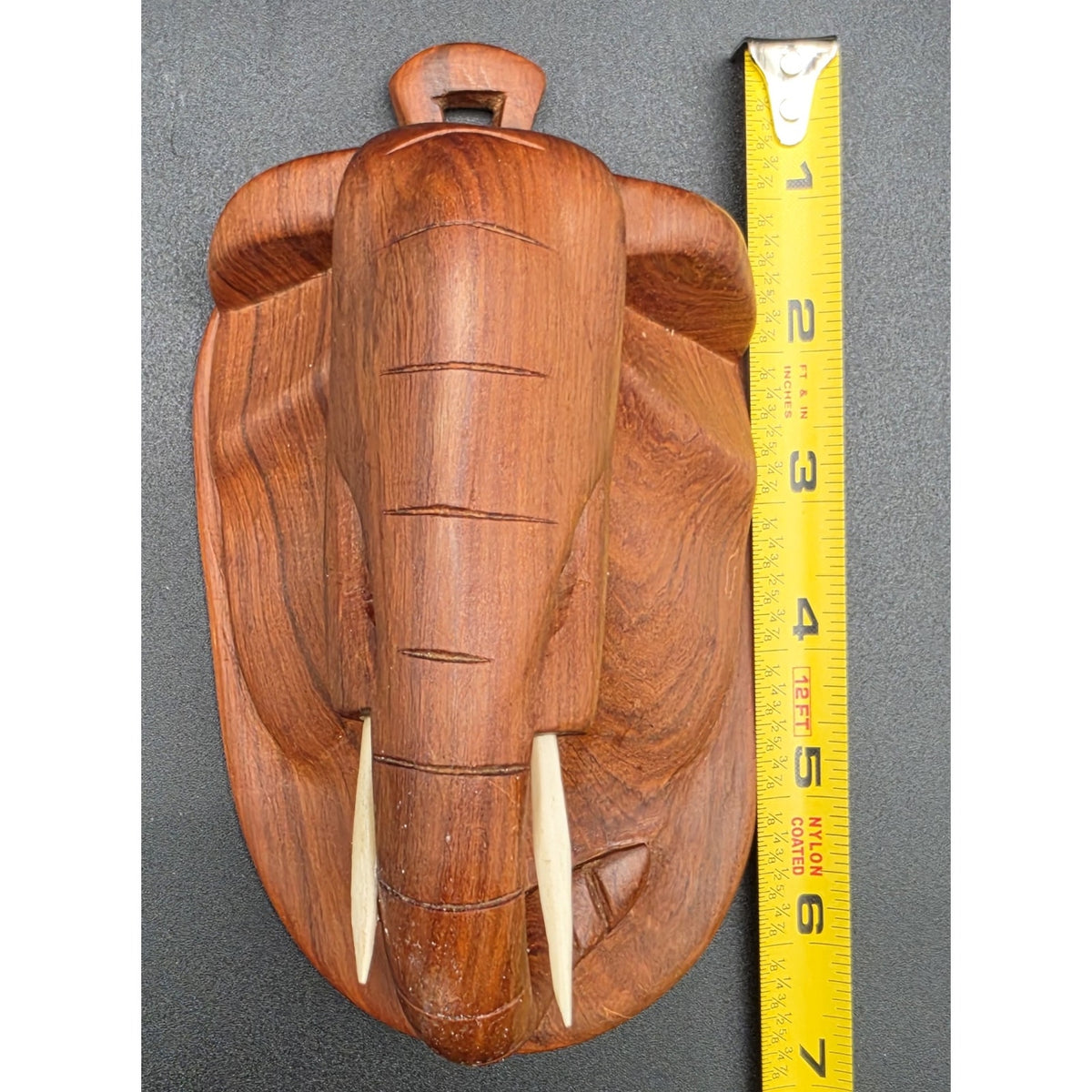 Vintage Hand Carved Wood Elephant Set Wall Hanging Plaque & Mantel Figurine Art