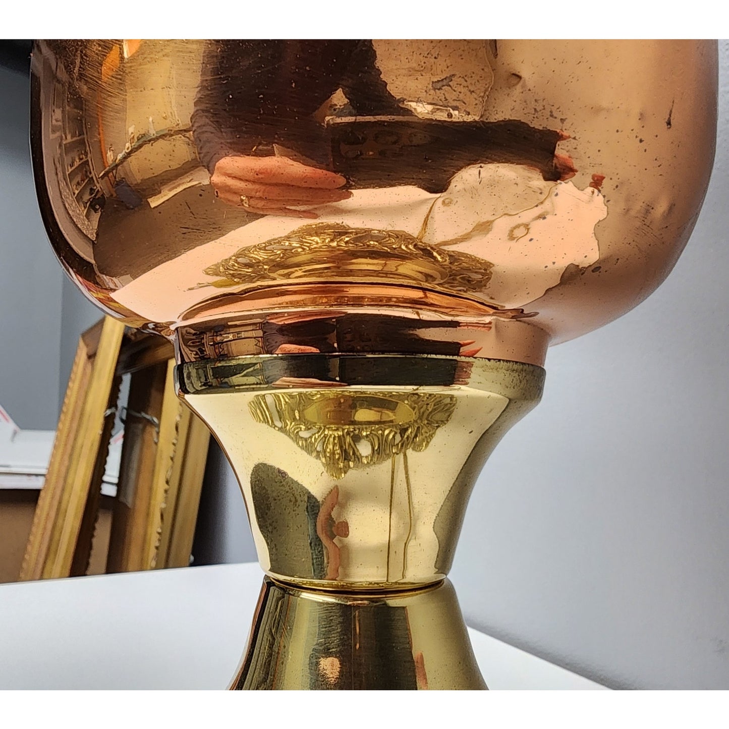 Vintage Brass Copper Gold Tone Table Lamp w/ Tassel Shade 20" Works - Beautiful!