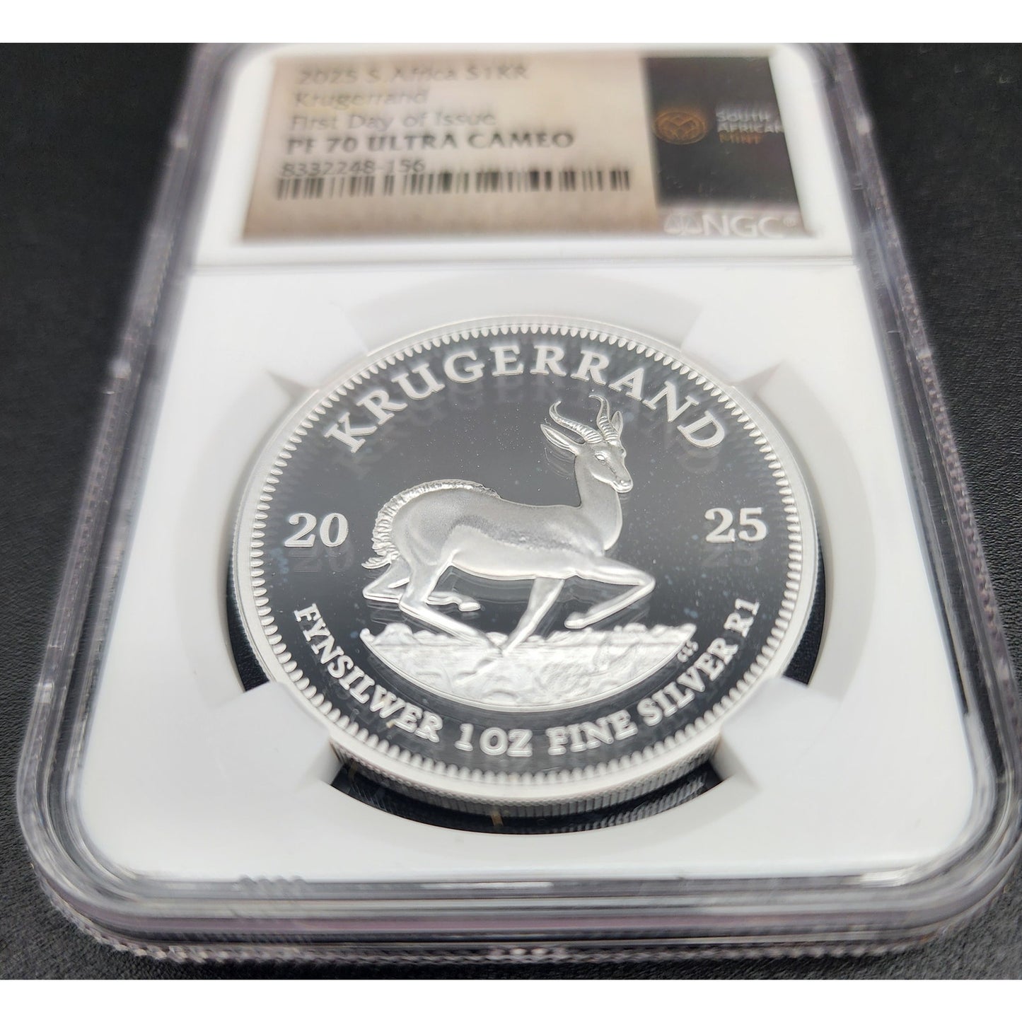 2025 SA Krugerrand PF70 FDOI NGC Fine Silver 1oz + Mini South Africa Flag Set