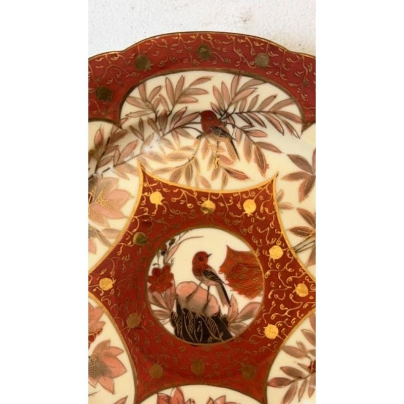 Antique C.F. Boseck Haida Austria Plates Pair Red Gold Scalloped 8" Japanesque