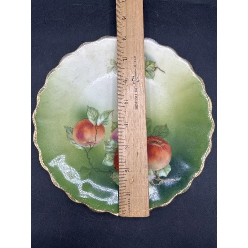 VTG Tirschenreuth Bavaria Hand Painted Porcelain Plate Apples & Blossoms, Scalloped Edge