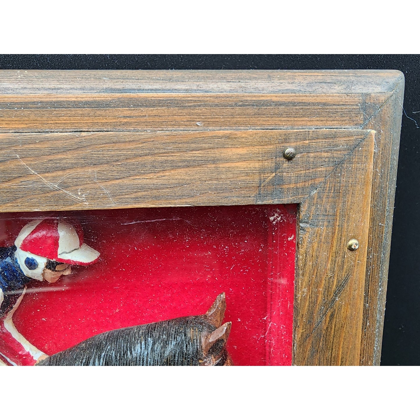 Vintage Bud Ware Racing Colours Hand Carved Horse & Jockey Shadowbox Wood Art