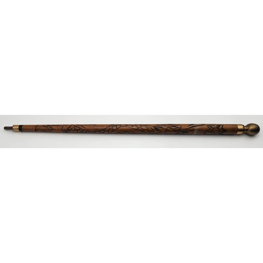 Vintage Hand Carved Wood Brass Cane w/ Hidden Pool Cue 33" - Rare