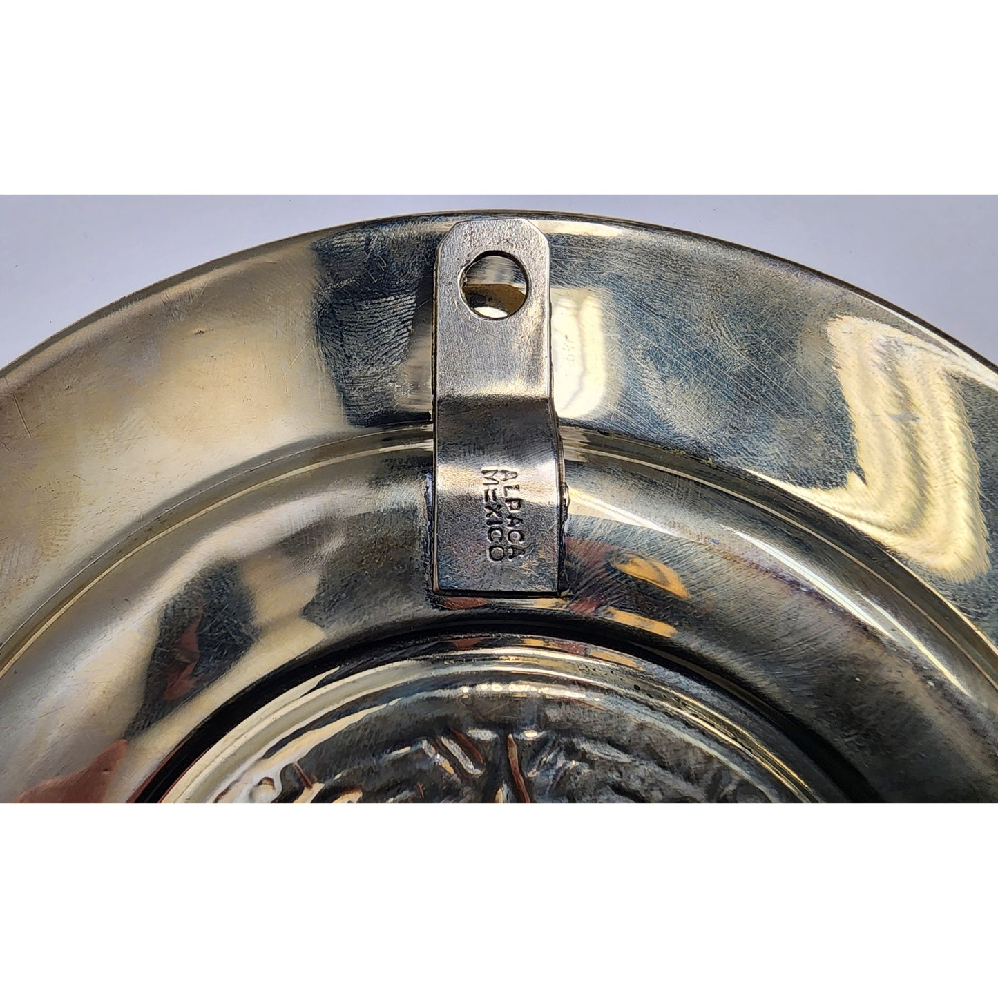 Vintage Mayan Calendar Plate – Alpaca Silver & Abalone Shell – Mexico Aztec Art