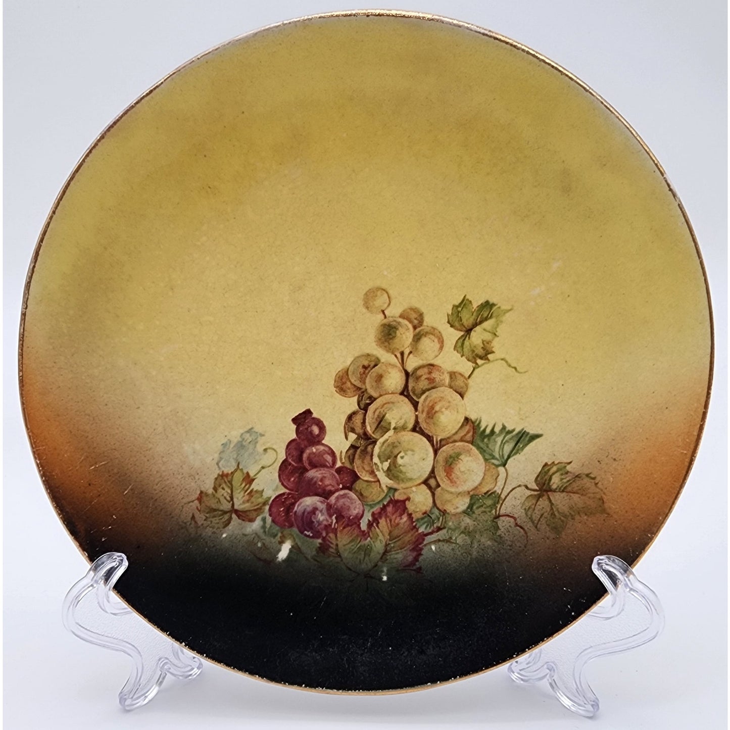 Set of 5 Vintage Hand-Painted Fruit Plates Grapes & Berries 6.5" Gold Trim Glaze