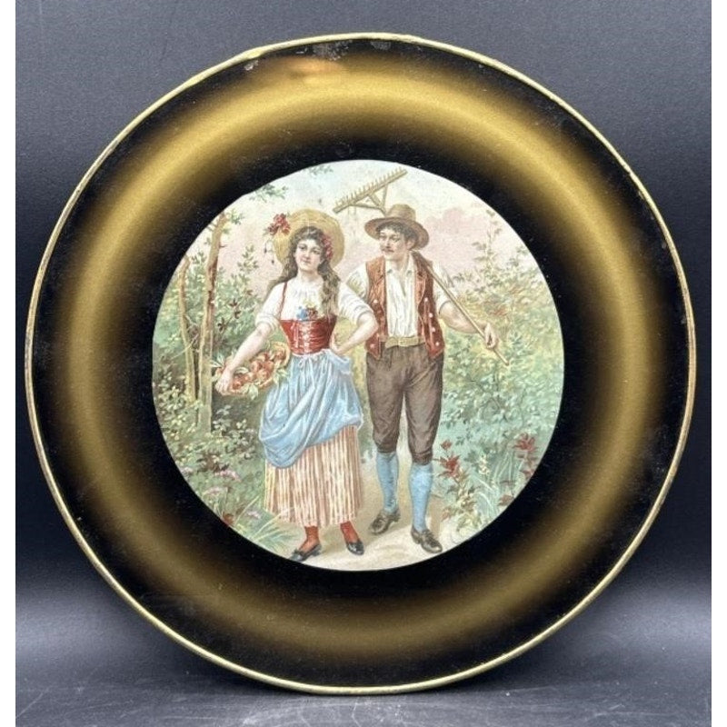 Vintage Romantic Gold-Foil Painted Glass Wall Hanging 11.75″ Diameter
