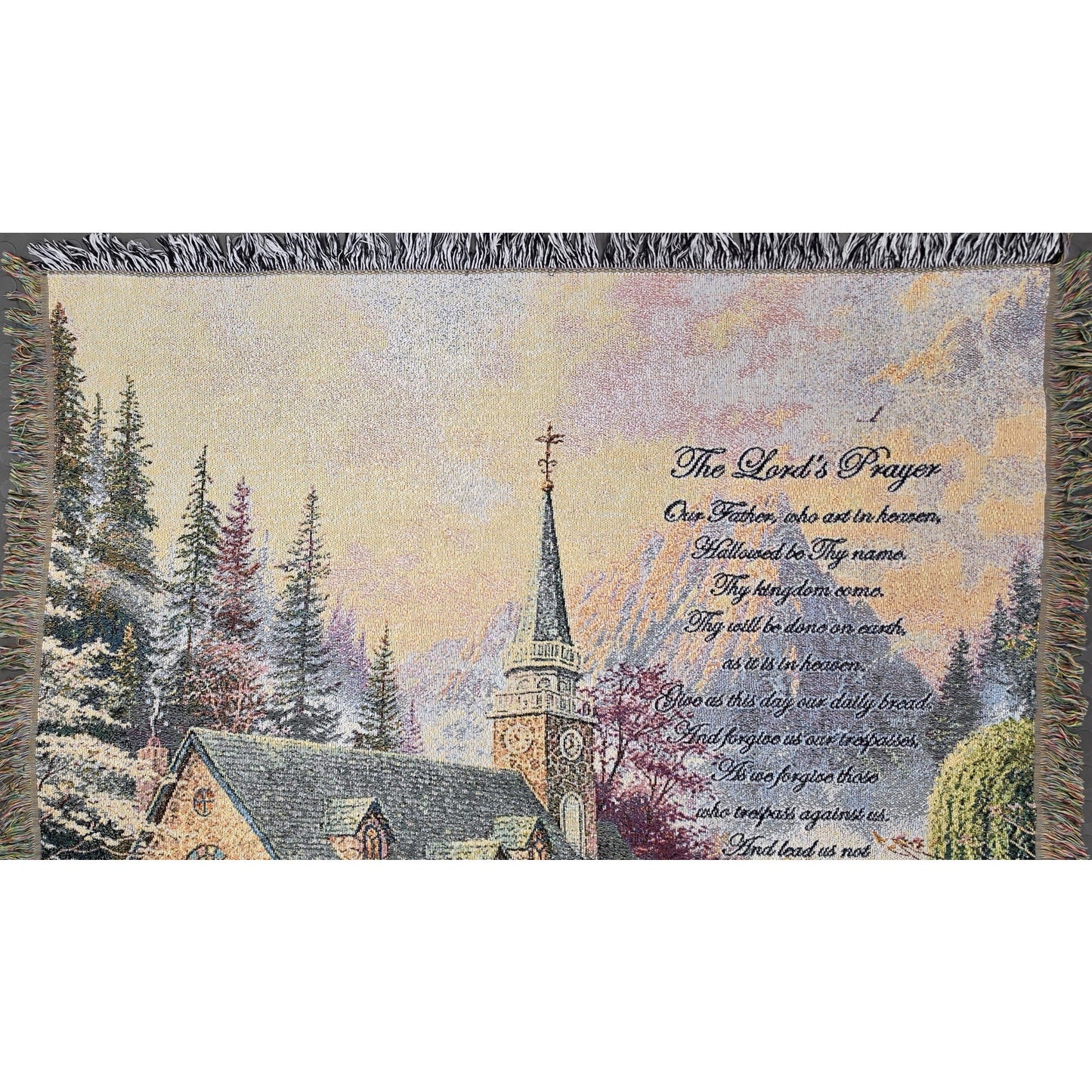 Thomas Kinkade 2006 Lord’s Prayer Tapestry Throw 60x51 Vintage Chapel Scene