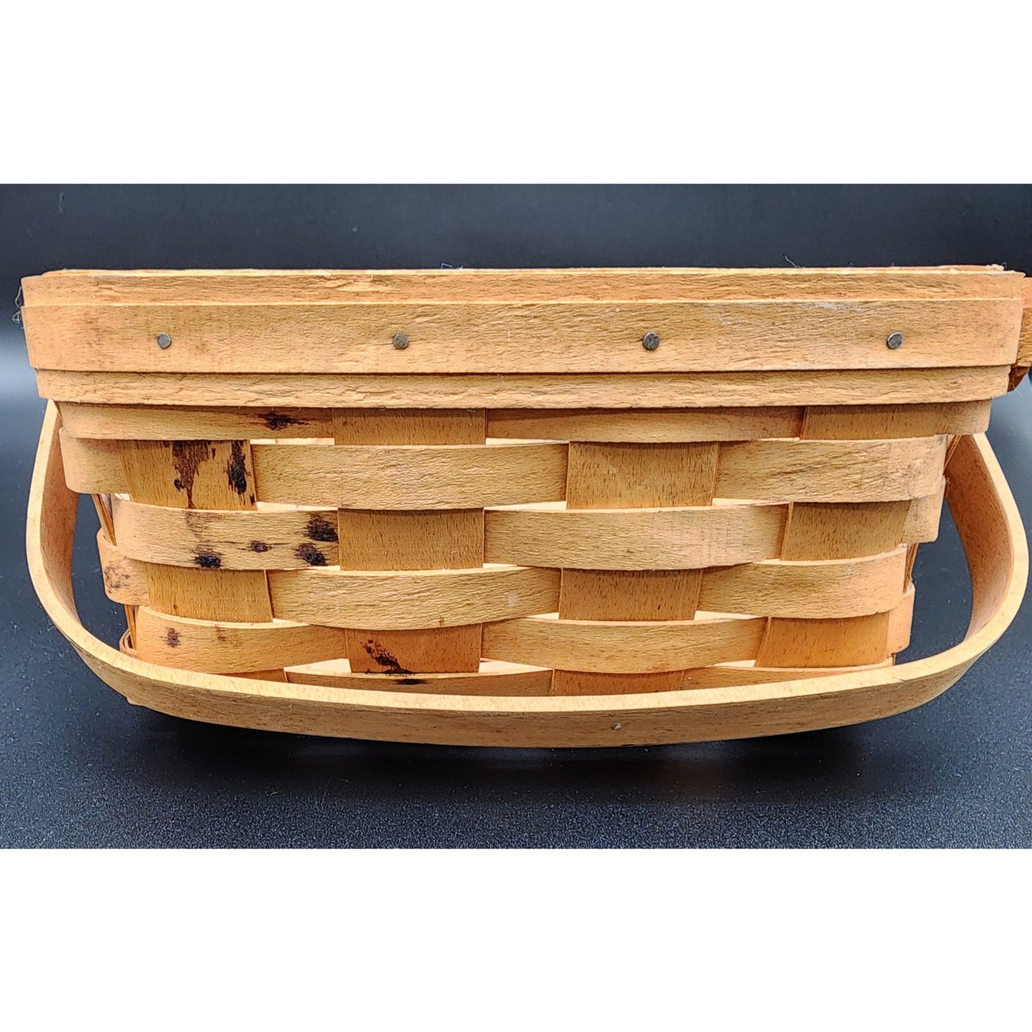 1998 Longaberger Handwoven Market Basket Signed w/ Handles – 14.25" x 9.75"