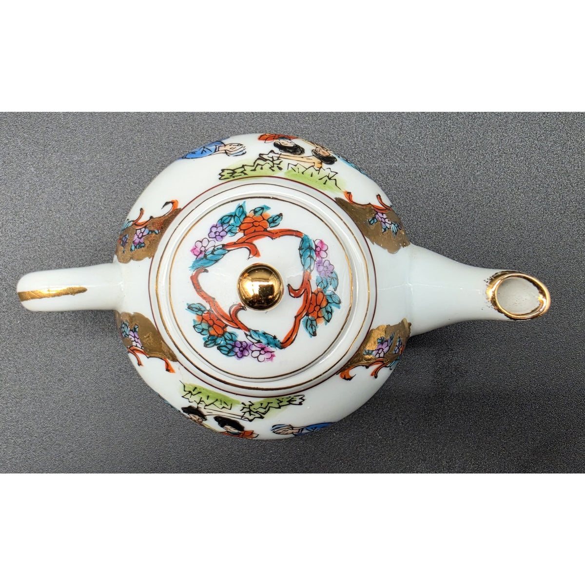 Vintage Hand Painted Porcelain Sake Tea Set 22K Gold Gilt Red Brocade Box Set