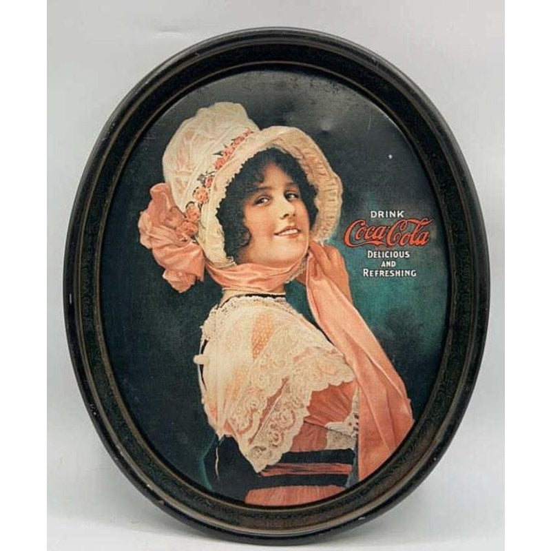 VTG 1973 Coca-Cola Tray  Betty Girl Oval Tin  1920s Ad Repro  12.5x15"
