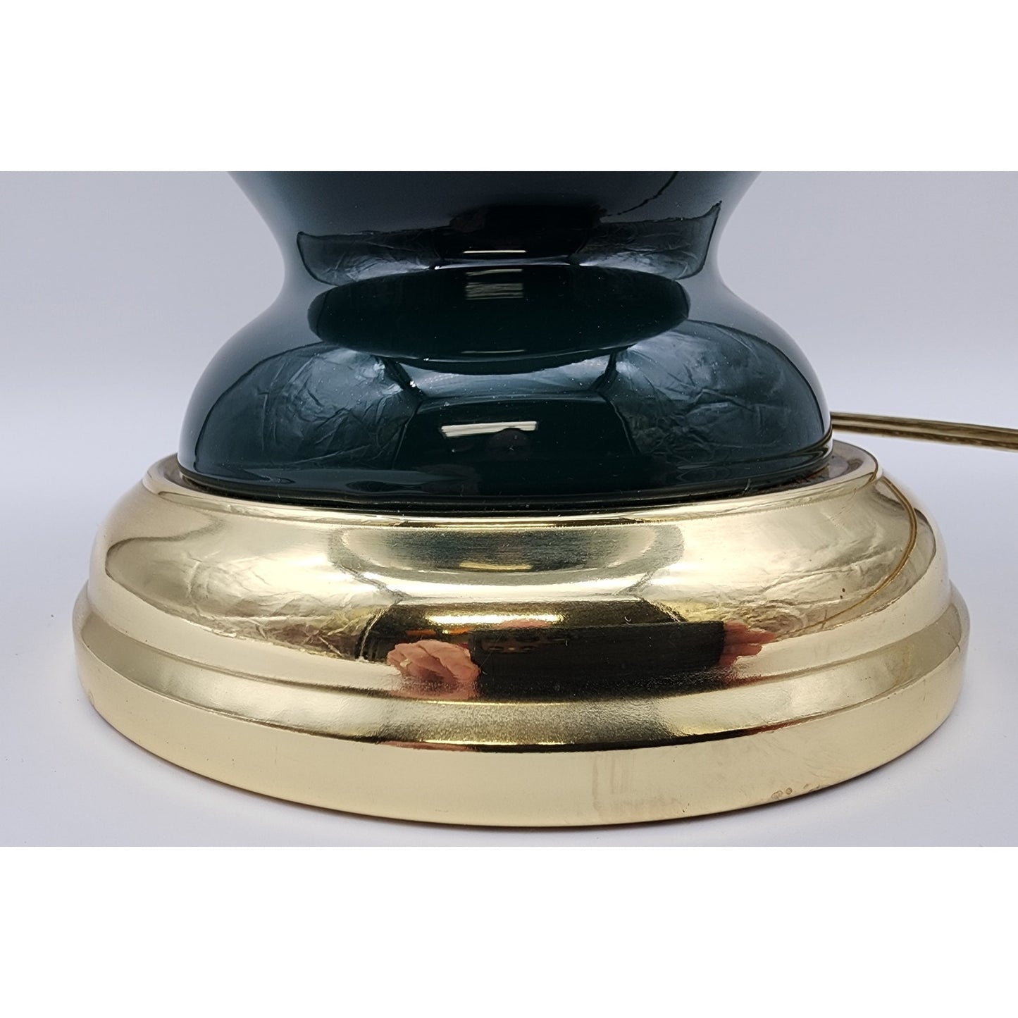 Vintage Forest Green Ceramic Lamp & Shade 30.25"H w/22K Gold Floral 3Way Switch