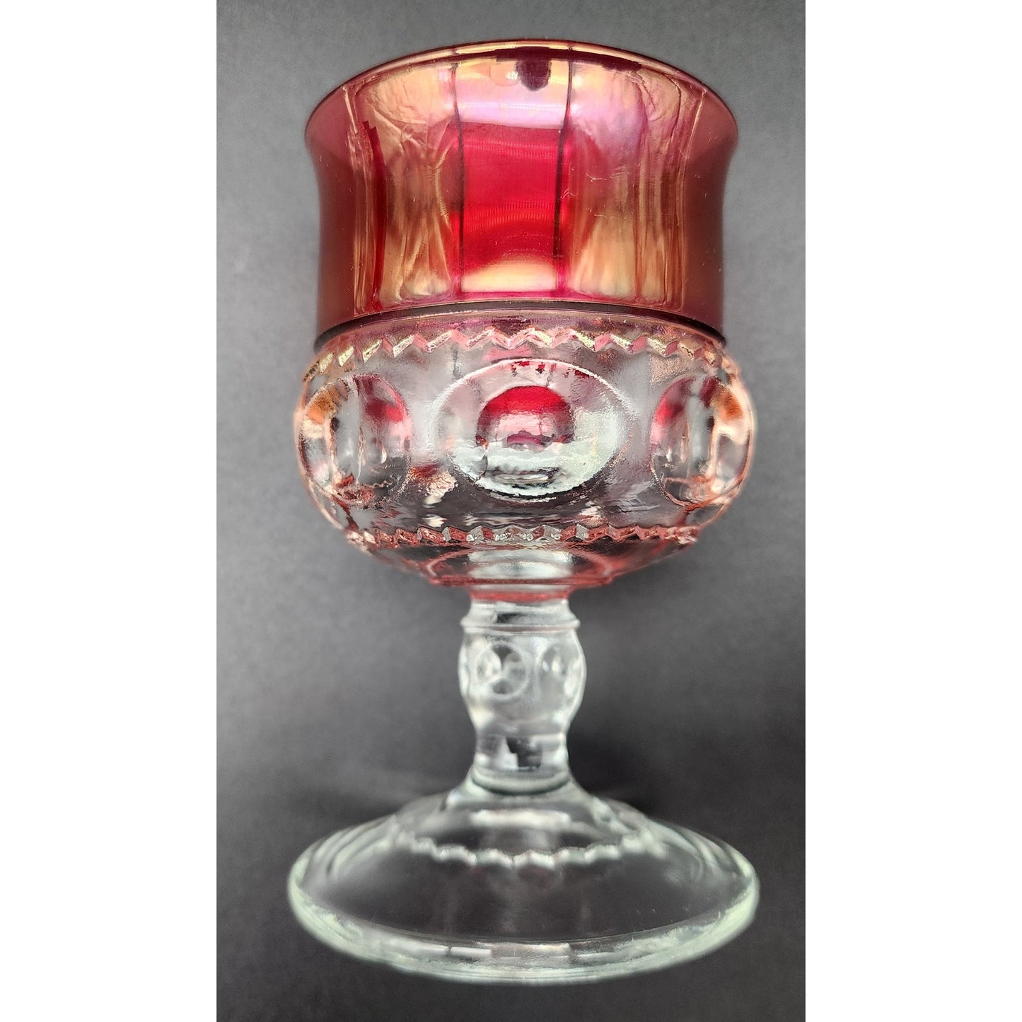 8 Kings Crown Thumbprint Ruby Flash Goblets 4.3" Vintage Glass Set
