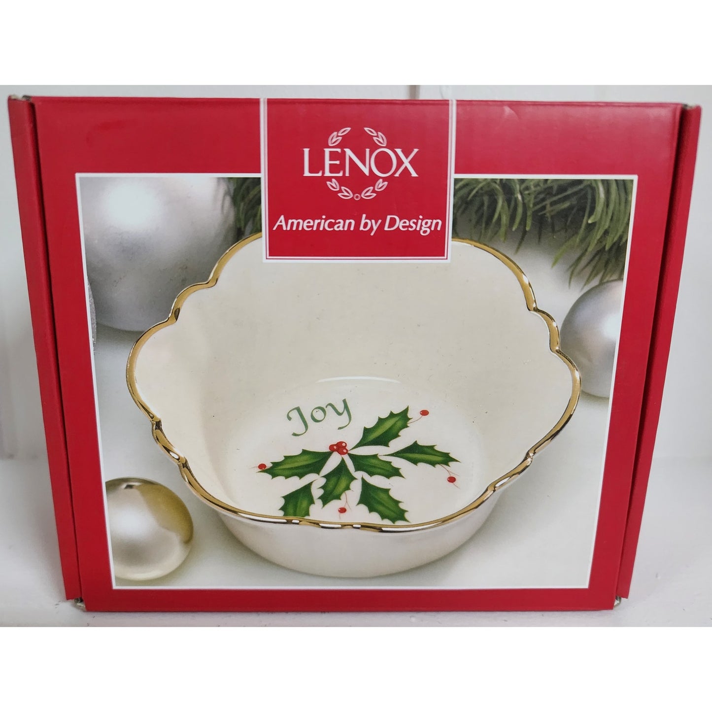 Lenox Holiday Joy Dish 4.5" Fluted 22K Gold Rim w/ Box Vintage Christmas