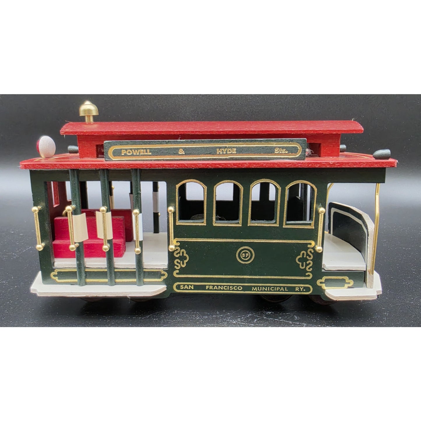 Vintage SF Cable Car Music Box Trolley Wood & Brass Plays “I Left My Heart”